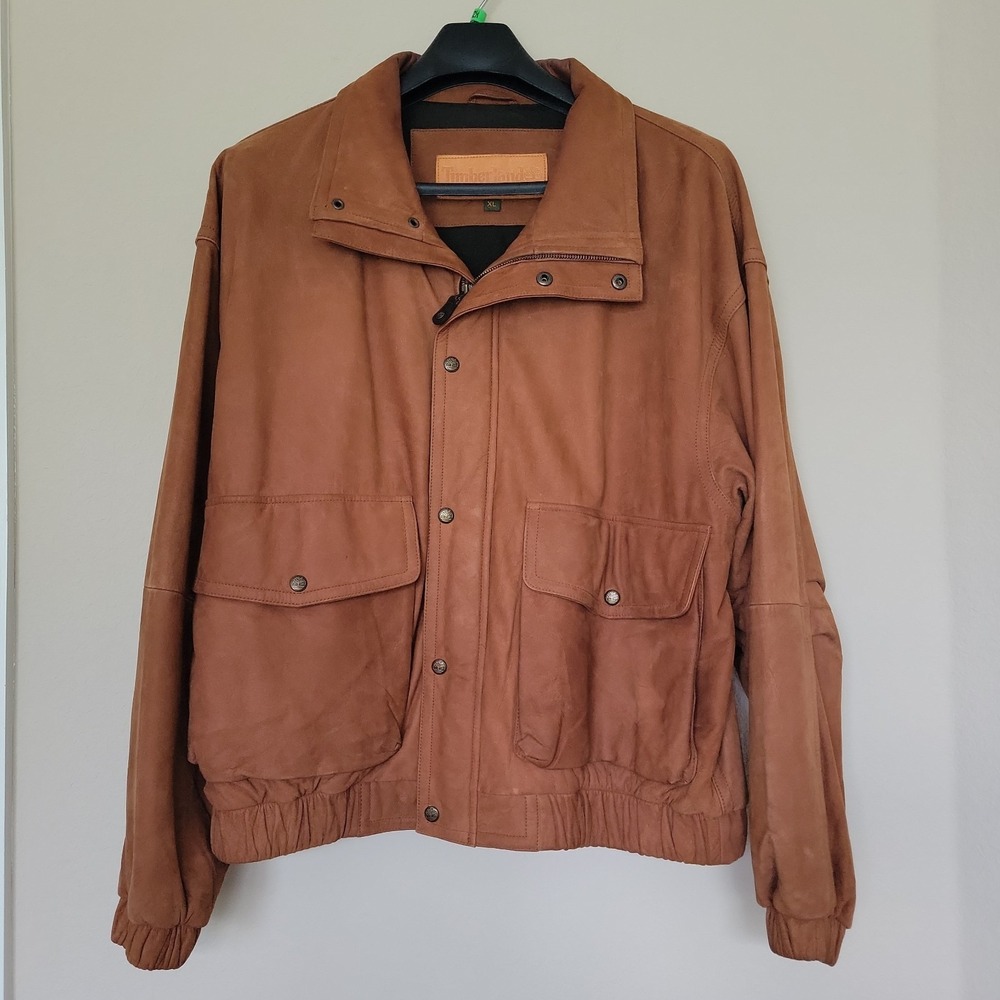 Vintage Timberland Weathergear Mens Leather Bomber Jacket Size XL 90s Cowhide